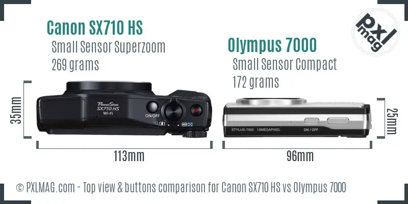 Canon SX710 HS vs Olympus 7000 top view buttons comparison