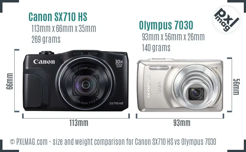 Canon SX710 HS vs Olympus 7030 size comparison