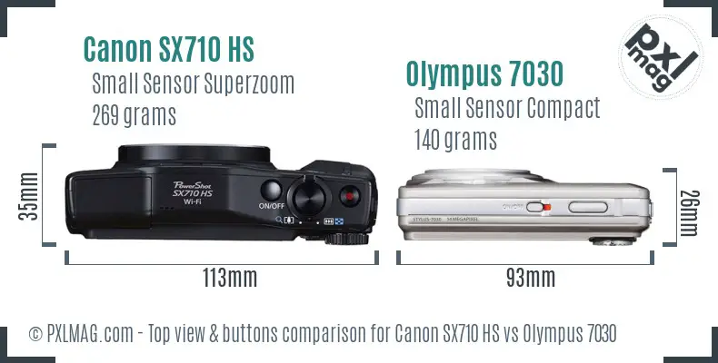 Canon SX710 HS vs Olympus 7030 top view buttons comparison