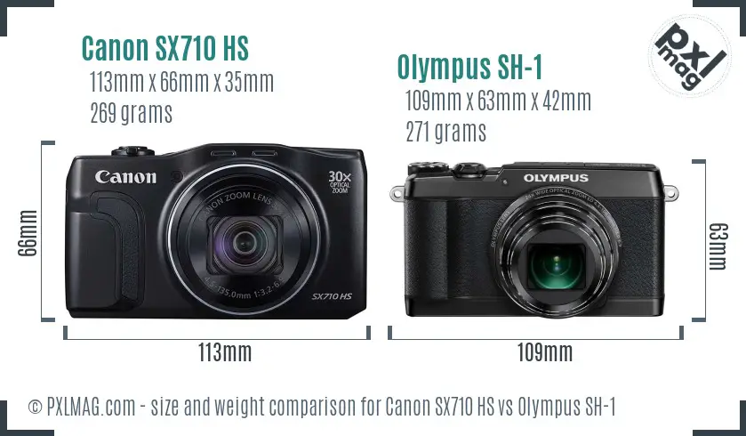 Canon SX710 HS vs Olympus SH-1 size comparison
