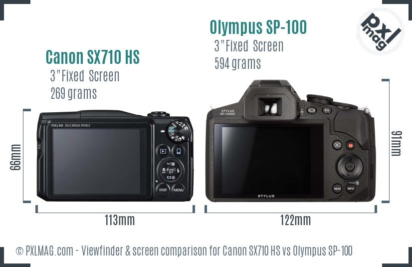 Canon SX710 HS vs Olympus SP-100 Screen and Viewfinder comparison
