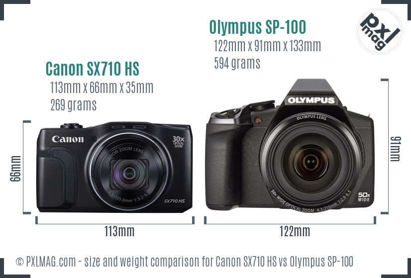 Canon SX710 HS vs Olympus SP-100 size comparison