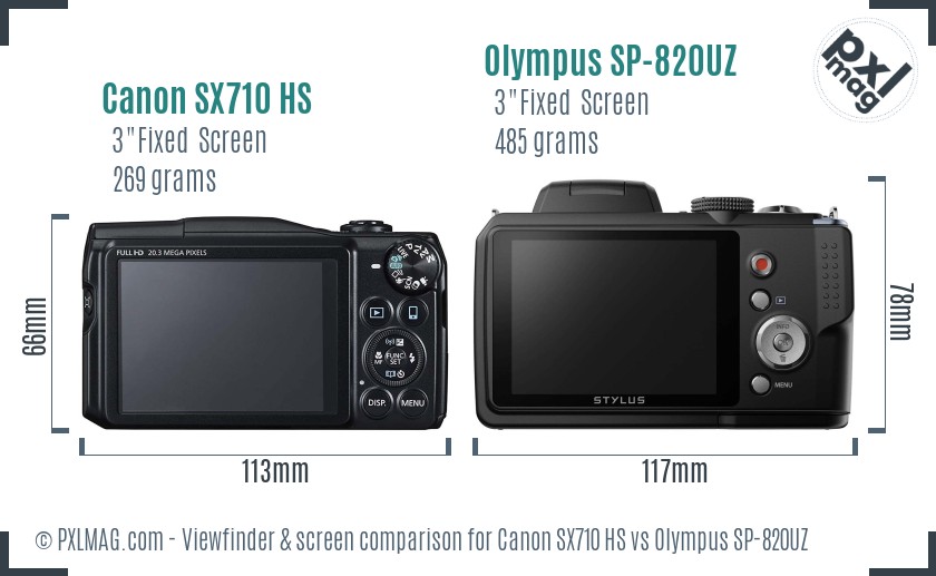 Canon SX710 HS vs Olympus SP-820UZ Screen and Viewfinder comparison
