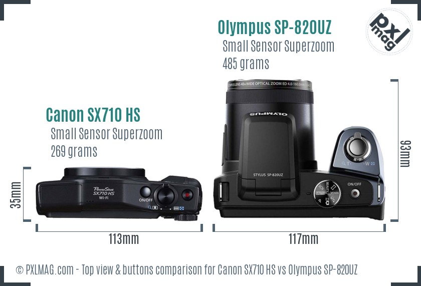 Canon SX710 HS vs Olympus SP-820UZ top view buttons comparison