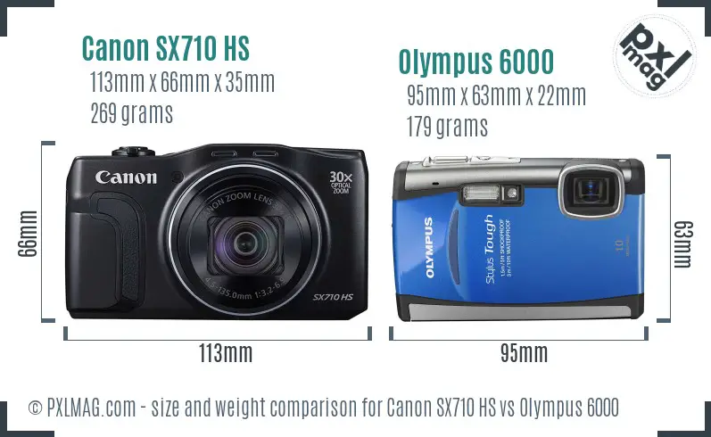 Canon SX710 HS vs Olympus 6000 size comparison