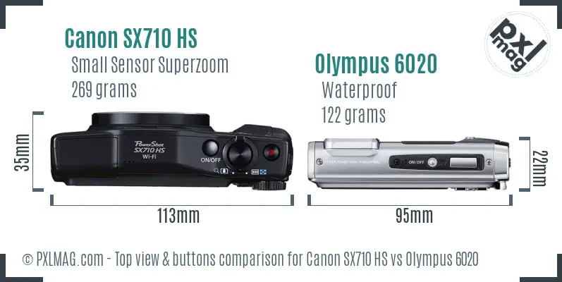 Canon SX710 HS vs Olympus 6020 top view buttons comparison