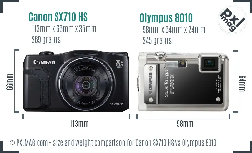 Canon SX710 HS vs Olympus 8010 size comparison
