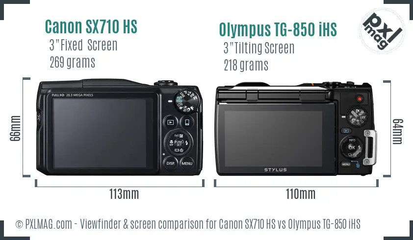 Canon SX710 HS vs Olympus TG-850 iHS Screen and Viewfinder comparison