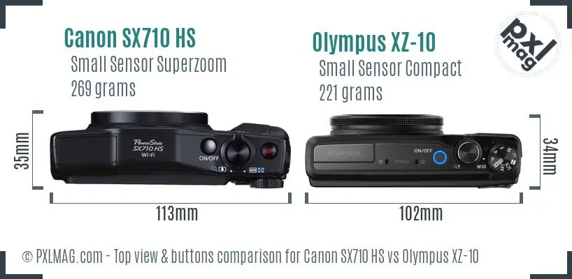 Canon SX710 HS vs Olympus XZ-10 top view buttons comparison