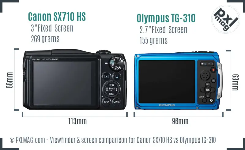 Canon SX710 HS vs Olympus TG-310 Screen and Viewfinder comparison