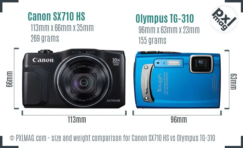 Canon SX710 HS vs Olympus TG-310 size comparison