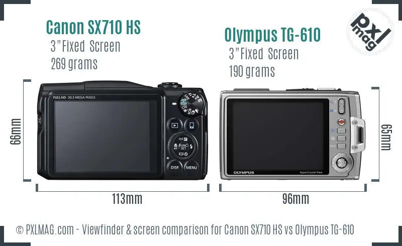 Canon SX710 HS vs Olympus TG-610 Screen and Viewfinder comparison