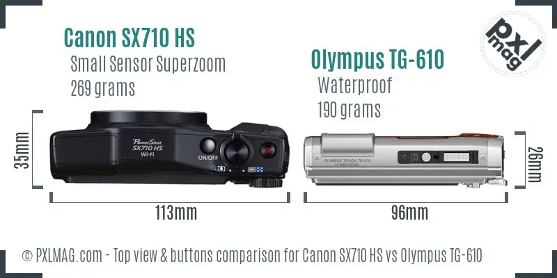 Canon SX710 HS vs Olympus TG-610 top view buttons comparison