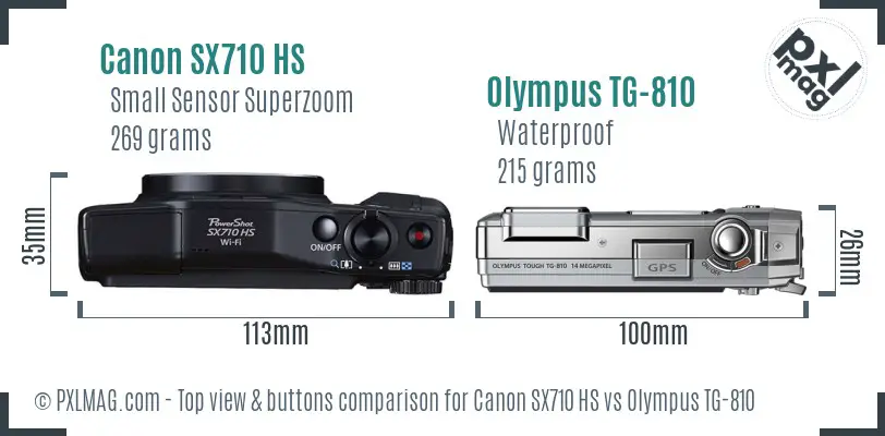 Canon SX710 HS vs Olympus TG-810 top view buttons comparison