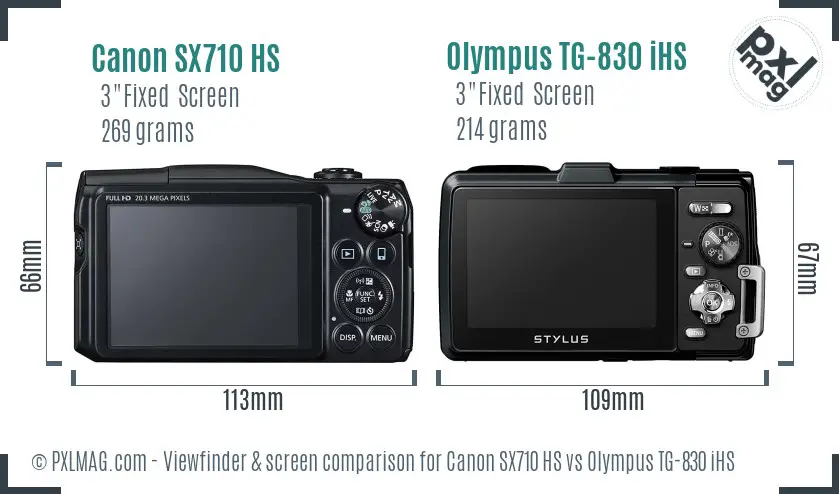 Canon SX710 HS vs Olympus TG-830 iHS Screen and Viewfinder comparison