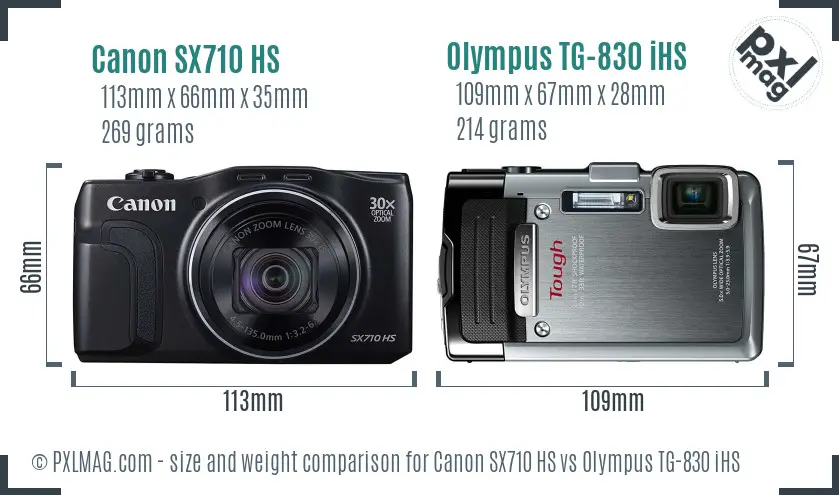 Canon SX710 HS vs Olympus TG-830 iHS size comparison