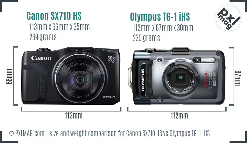 Canon SX710 HS vs Olympus TG-1 iHS size comparison