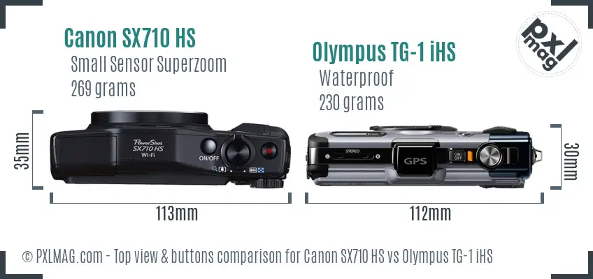 Canon SX710 HS vs Olympus TG-1 iHS top view buttons comparison