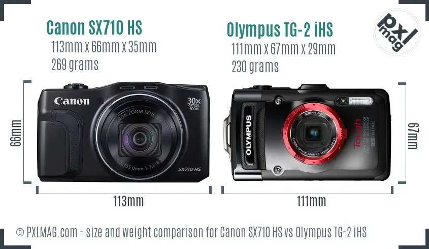 Canon SX710 HS vs Olympus TG-2 iHS size comparison Canon SX710 HS vs Olympus TG-2 iHS size comparison