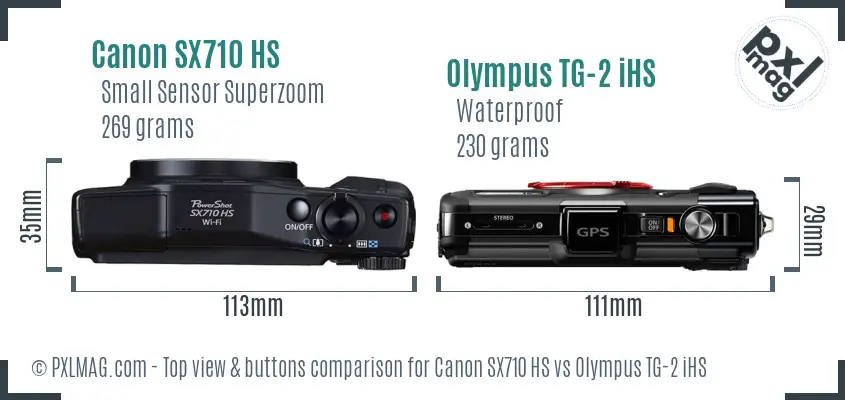 Canon SX710 HS vs Olympus TG-2 iHS top view buttons comparison Canon SX710 HS vs Olympus TG-2 iHS top view buttons comparison