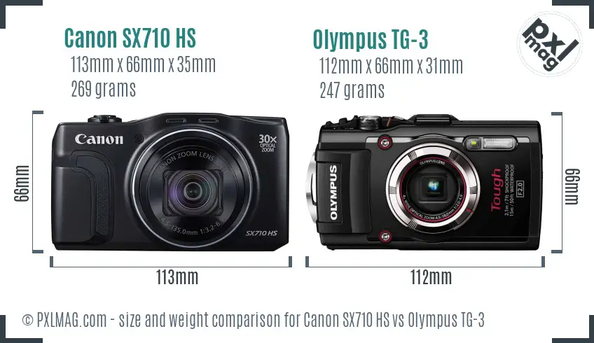 Canon SX710 HS vs Olympus TG-3 size comparison Canon SX710 HS vs Olympus TG-3 size comparison