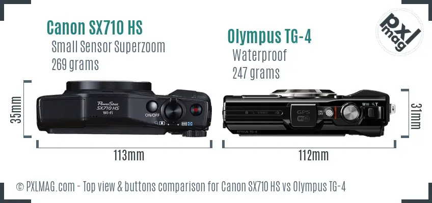 Canon SX710 HS vs Olympus TG-4 top view buttons comparison