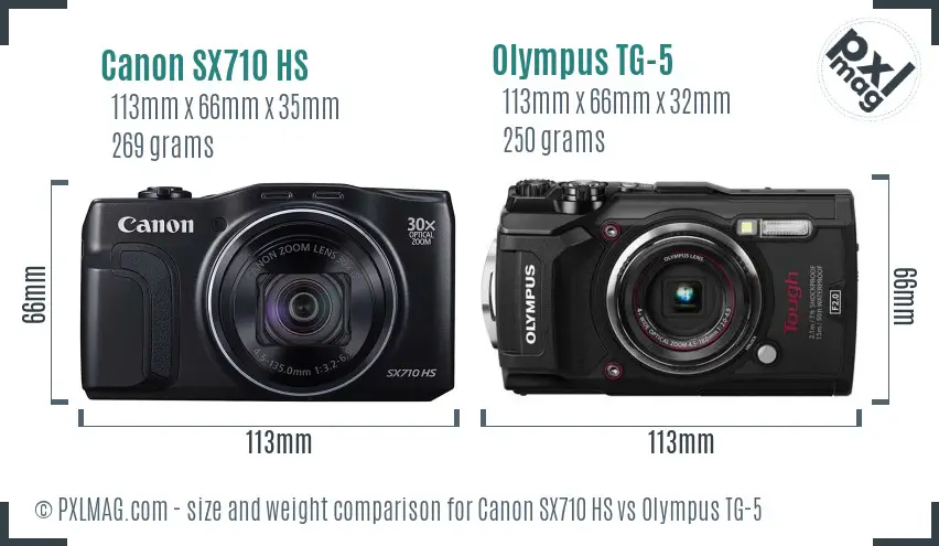 Canon SX710 HS vs Olympus TG-5 size comparison