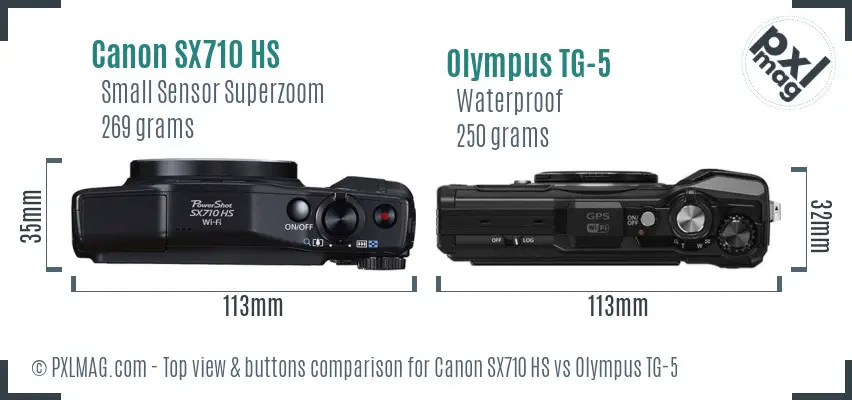 Canon SX710 HS vs Olympus TG-5 top view buttons comparison