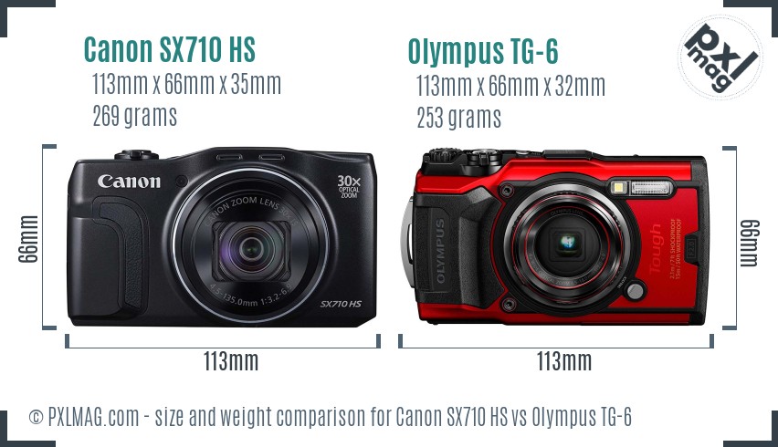 Canon SX710 HS vs Olympus TG-6 size comparison Canon SX710 HS vs Olympus TG-6 size comparison