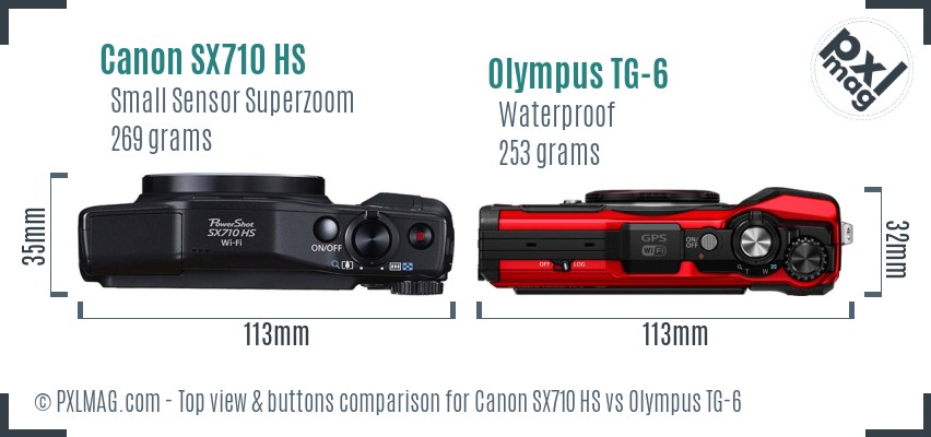 Canon SX710 HS vs Olympus TG-6 top view buttons comparison