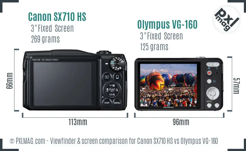 Canon SX710 HS vs Olympus VG-160 Screen and Viewfinder comparison