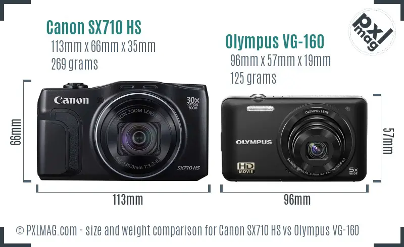 Canon SX710 HS vs Olympus VG-160 size comparison