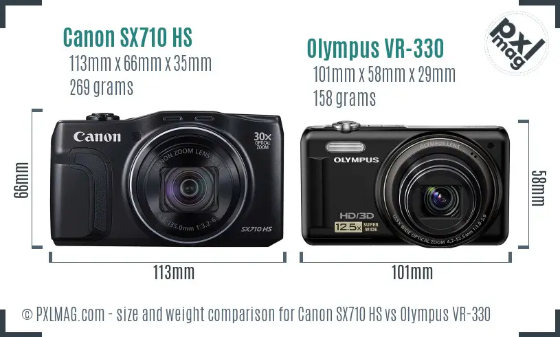 Canon SX710 HS vs Olympus VR-330 size comparison