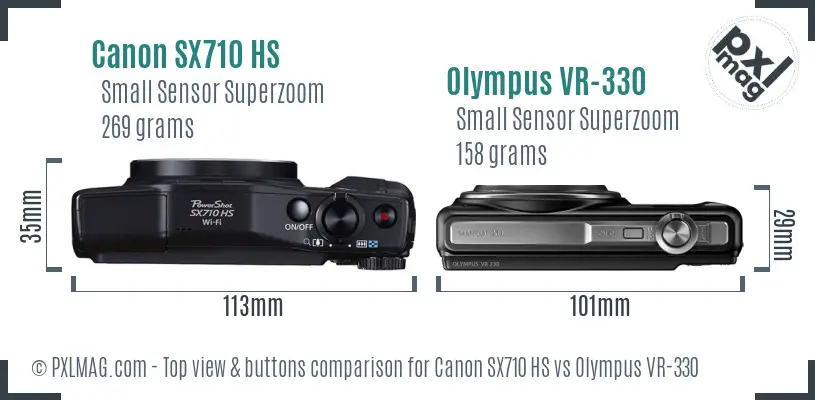 Canon SX710 HS vs Olympus VR-330 top view buttons comparison