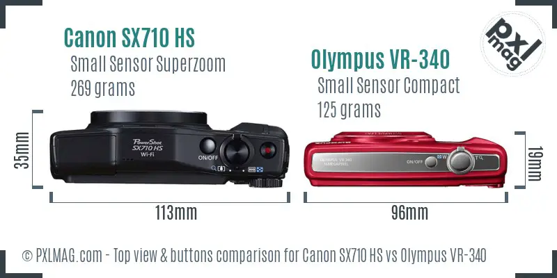 Canon SX710 HS vs Olympus VR-340 top view buttons comparison