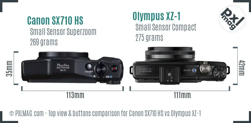 Canon SX710 HS vs Olympus XZ-1 top view buttons comparison