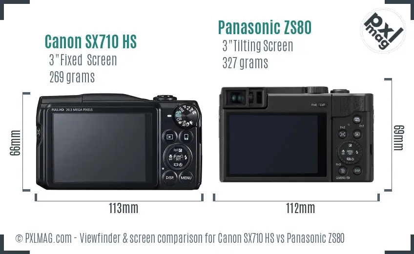 Canon SX710 HS vs Panasonic ZS80 Screen and Viewfinder comparison