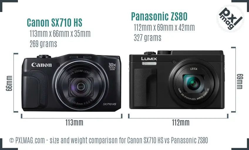 Canon SX710 HS vs Panasonic ZS80 size comparison