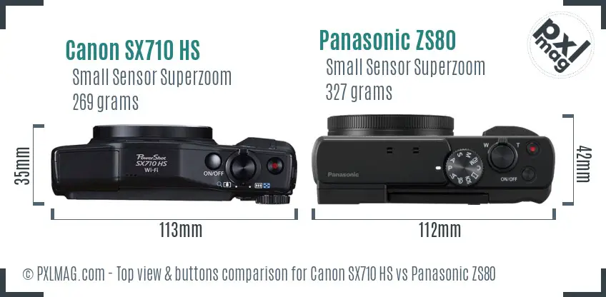 Canon SX710 HS vs Panasonic ZS80 top view buttons comparison