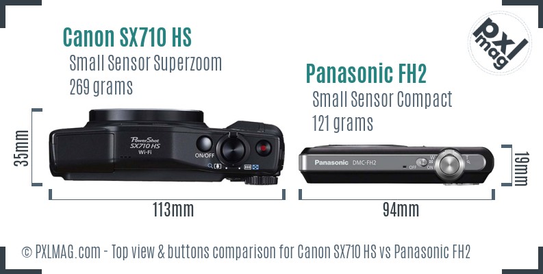 Canon SX710 HS vs Panasonic FH2 top view buttons comparison