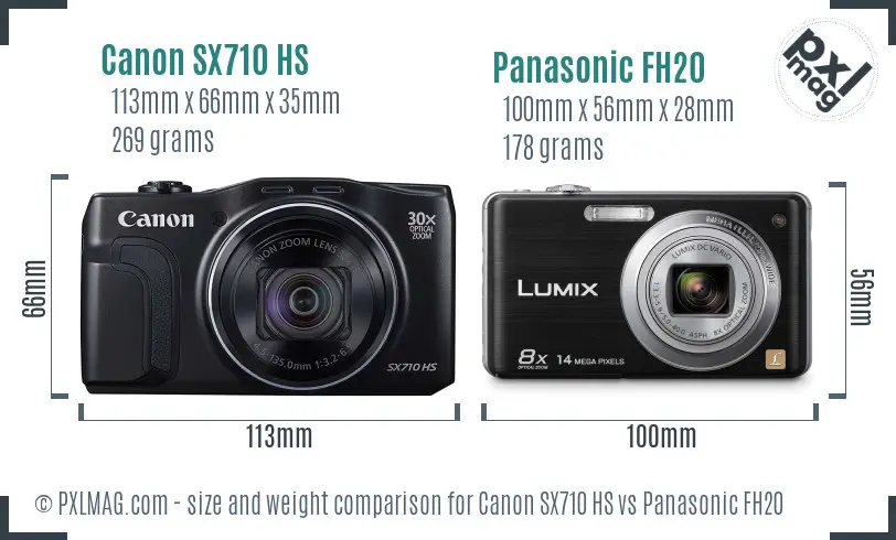 Canon SX710 HS vs Panasonic FH20 size comparison