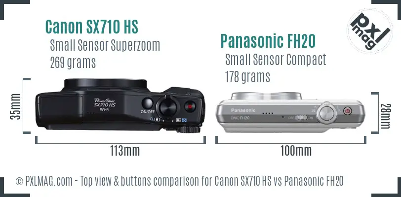Canon SX710 HS vs Panasonic FH20 top view buttons comparison