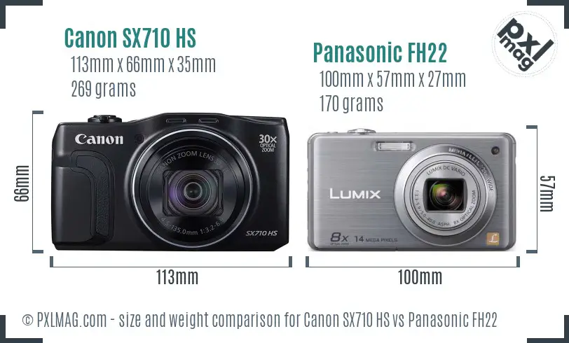 Canon SX710 HS vs Panasonic FH22 size comparison