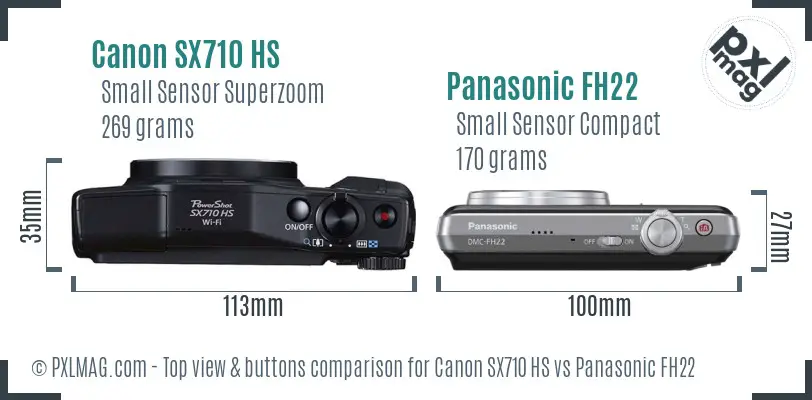 Canon SX710 HS vs Panasonic FH22 top view buttons comparison