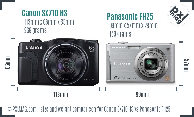 Canon SX710 HS vs Panasonic FH25 size comparison