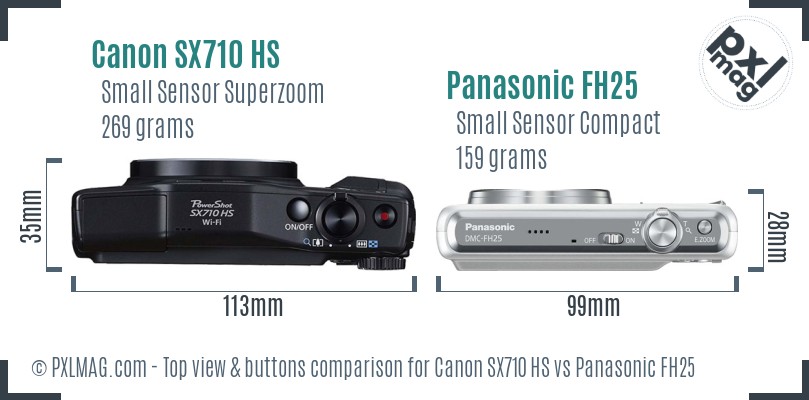 Canon SX710 HS vs Panasonic FH25 top view buttons comparison