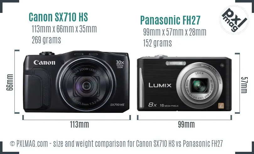 Canon SX710 HS vs Panasonic FH27 size comparison