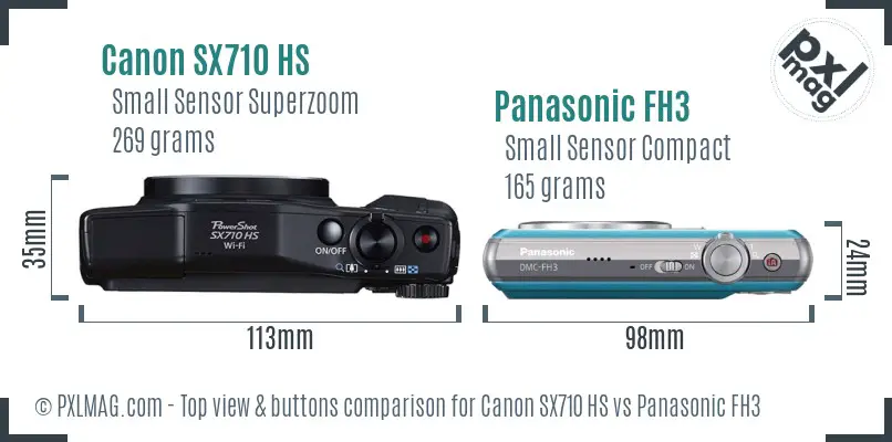 Canon SX710 HS vs Panasonic FH3 top view buttons comparison