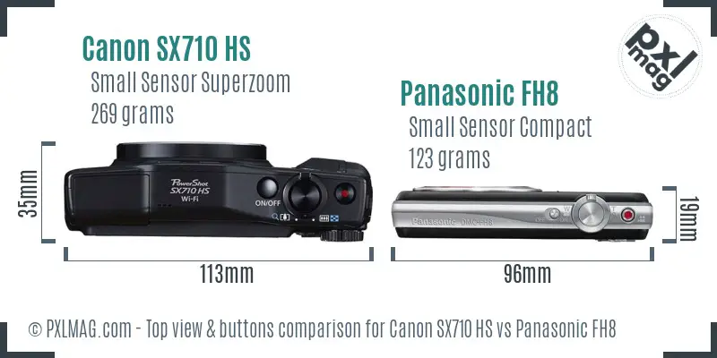 Canon SX710 HS vs Panasonic FH8 top view buttons comparison