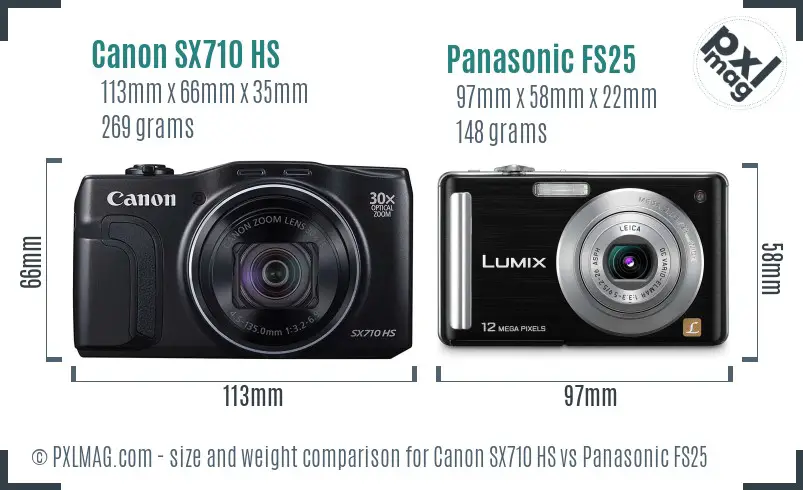 Canon SX710 HS vs Panasonic FS25 size comparison Canon SX710 HS vs Panasonic FS25 size comparison